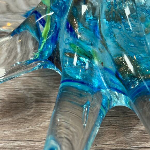 Hand Blown Glass Octopus Sculpture Blue Clear Art Glass Figurine 7.5” - Picture 5 of 7